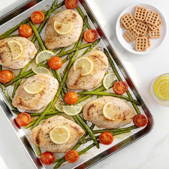 LIANYU 2 Pack Stainless Steel Cookie Sheet Pans, Commercial Grade Baking Sheet - Image 6