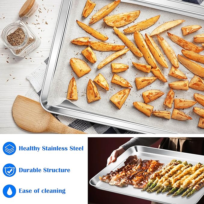 E-far Large Baking Sheet, 20”x14” Stainless Steel Cookie Sheet Pan - Image 4