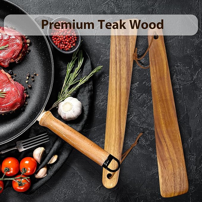 Teak Wood Spatula for Cooking, 12.2 Inch Flat Wooden Spatula for Cast Iron - Image 3