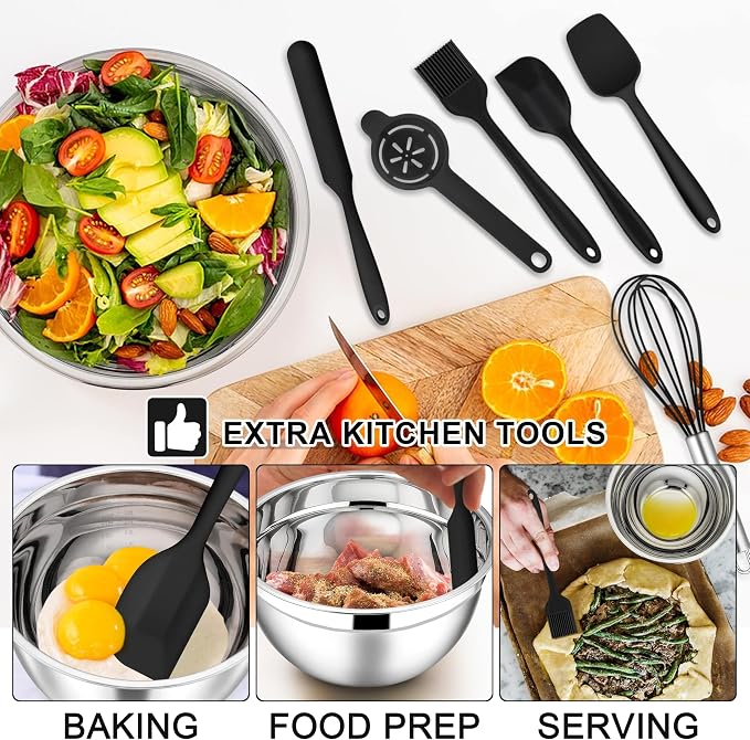 E-far Mixing Bowls with Lids Set, Size 7, Nesting Design & Black Airtight Lid - Image 2