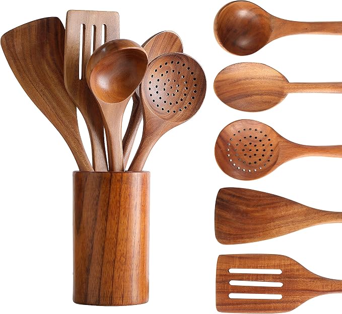 6Pcs Wooden Spoons for Cooking, Wood Kitchen Utensil Set by Visit+the+TMKIT+