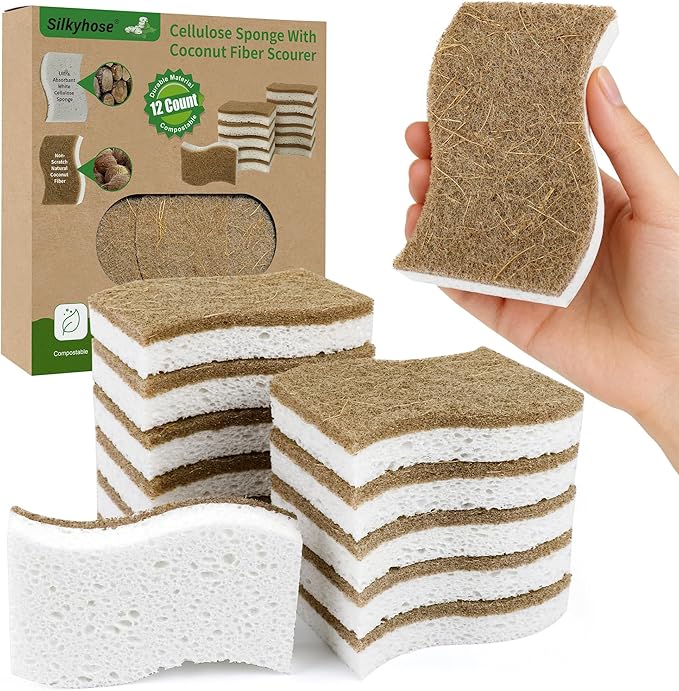 Natural Kitchen Sponges, Biodegradable & Compostable | Non-Scratch Cellulose by Silkyhose