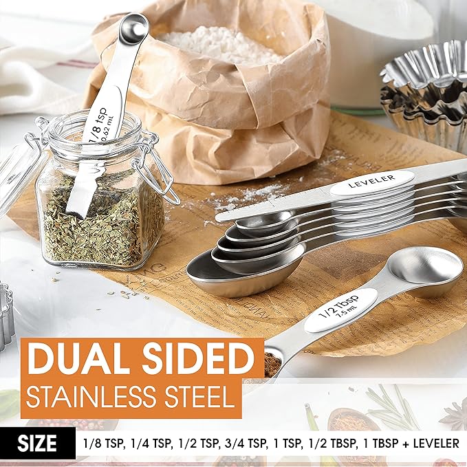 Spring Chef White Stainless Steel Magnetic Measuring Spoons Set of 8 - Image 4