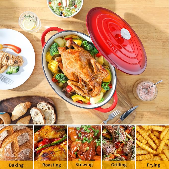 Velaze 7.5 QT Enameled Oval Dutch Oven Pot - Image 6