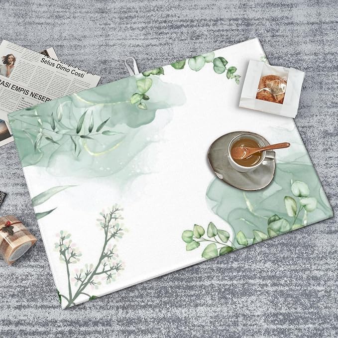 Watercolor Green Leaf Floral Dish Drying Mat - Image 6