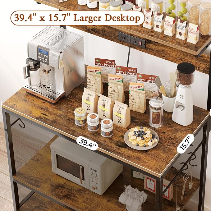 SUPERJARE Bakers Rack with Power Outlets, Microwave Stand, 39.4 X 14.3 Inch - Image 4