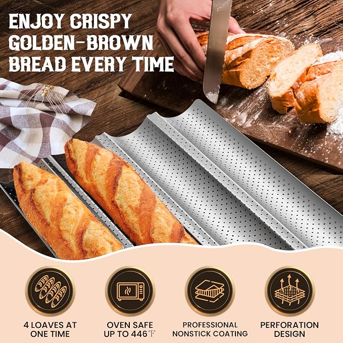 Pavsrmy Baguette Bread Pan, Premium Nonstick Perforated Baguette Pan - Image 2