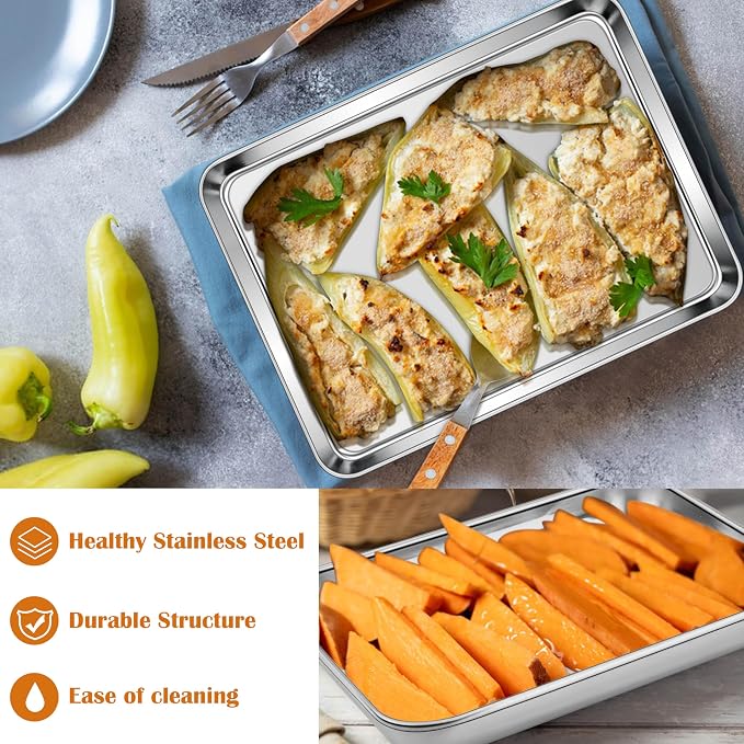E-far Toaster Oven Tray, 10.5”x8.3” Stainless Steel Small Baking Cookie Sheet - Image 4