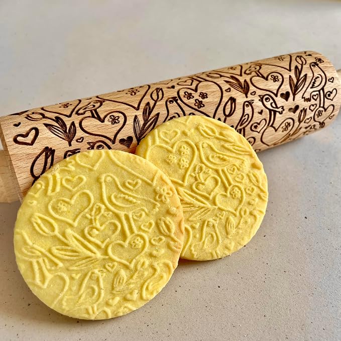 LOVE BIRDS Embossing Rolling Pin – Laser Engraved Dough Roller - Image 9