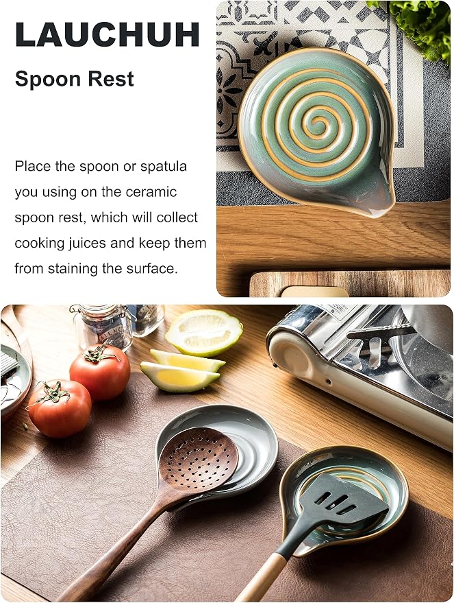 LAUCHUH Spoon Rest for Kitchen Counter, Spoons or Tongs, Unique Green - Image 5