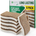 6 Pack Natural Kitchen Sponges, Compostable White Cellulose & Organic Coconut by ecoTru
