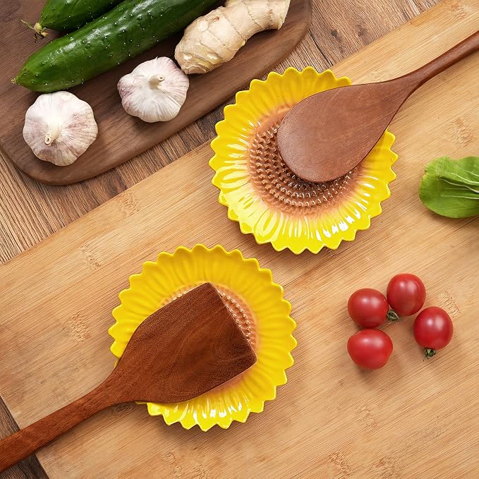 Sunflower-Shaped 2pcs Ceramic Grater Plate & Spoon Rest - Image 9