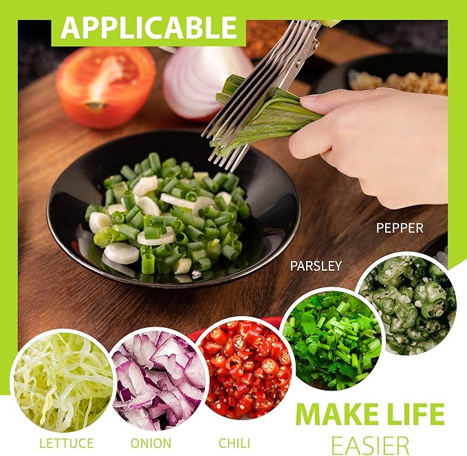 Herb Scissors with 5 Blades & Cleaning Kit, Stainless Steel Kitchen Shears - Image 2