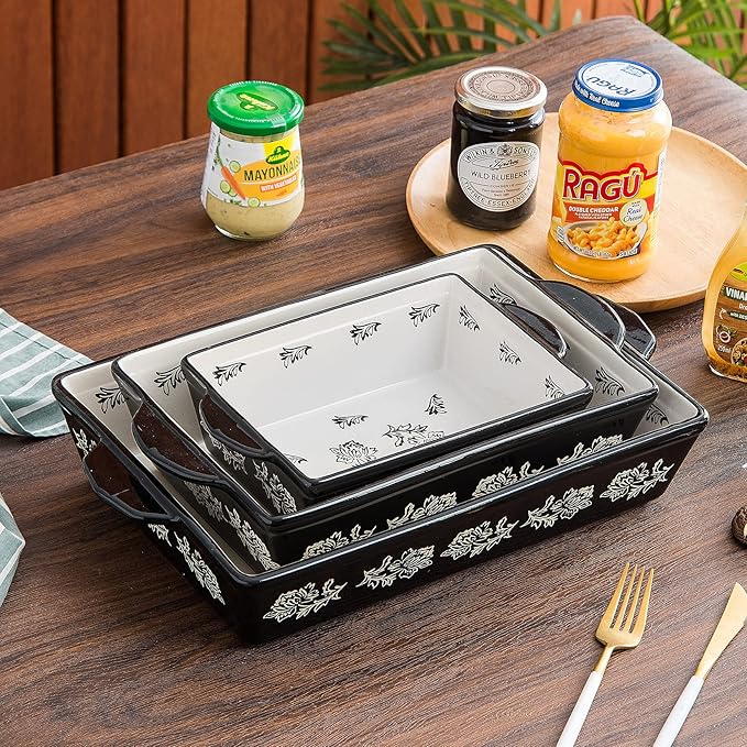 Wisenvoy Baking Dish Ceramic Lasagna Pan Casserole Dish 3-Piece Bakeware Sets - Image 3
