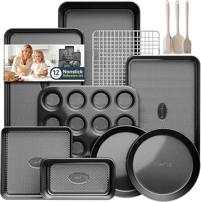 12-Piece Nonstick Bakeware Set, Stackable Non Toxic Baking Pans Set by SlowSLog