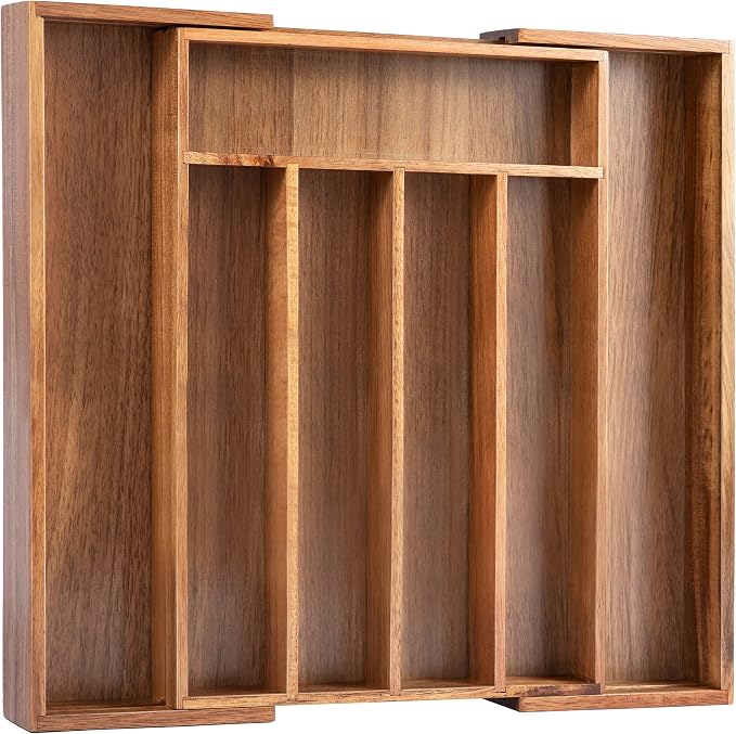 Bellsal Acacia Silverware Organizer Kitchen Drawer Organizer Expandable Bamboo - Image 8