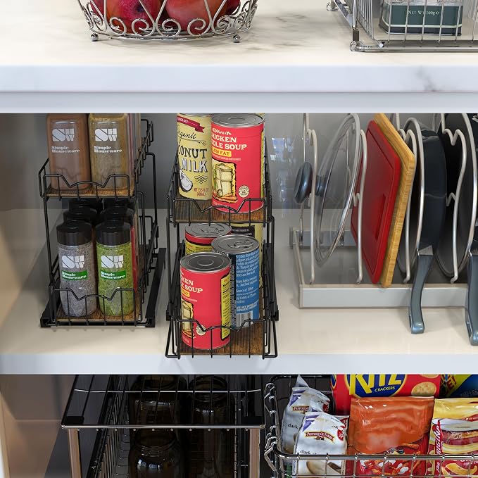 Simple Houseware 2-Tier Spice Rack Slide Out Wire Basket Drawer Organizer - Image 2