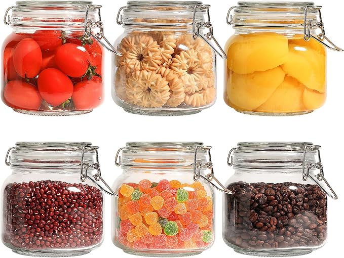 ComSaf 6-Pack 27oz Square Glass Pantry Canisters, Aesthetic Food Storage Jars by ComSaf