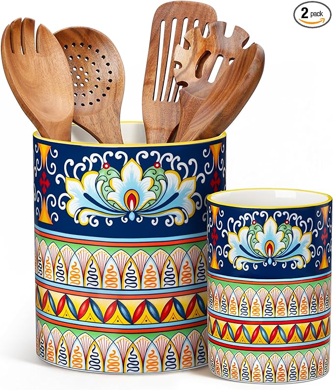 vancasso SIMI Utensil Holder, 7.3"+5.5" Porcelain Kitchen Utensil Holder by vancasso
