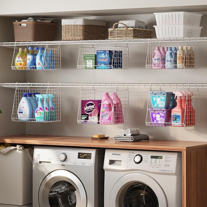 4-Tier Hanging Laundry Room Organizer: Foldable Wire Shelf Basket - Image 6