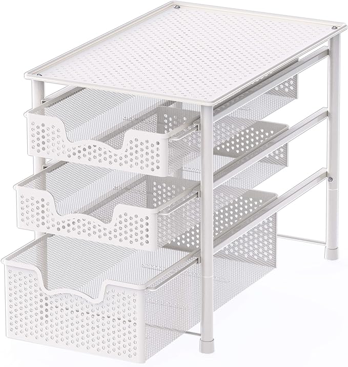 Simple Houseware 3 Tier White Alloy Steel Sliding Basket Organizer Drawer - Image 3