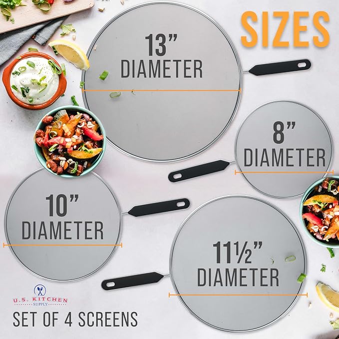 U.S. Kitchen Supply 4-Piece Stainless Steel Splatter Guard Set Fine Mesh Cover - Image 3