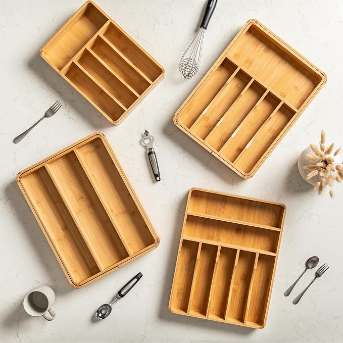 SMIRLY Silverware Drawer Organizer – Bamboo Kitchen Drawer Organizer, - Image 2