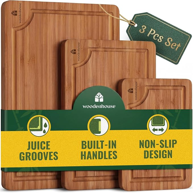 Set of 3 Bamboo Cutting Boards for Kitchen by Woodenhouse