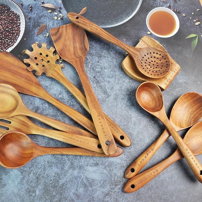 Wooden Spoons for Cooking, Wooden Utensils for Cooking 11 Pcs Wooden Kitchen - Image 4