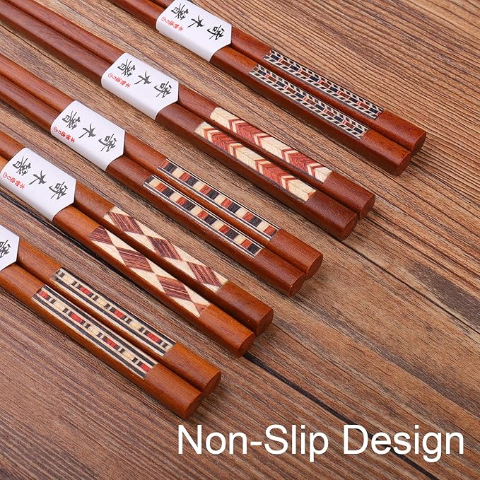 GLAMFIELDS Reusable Chopsticks Japanese Natural Wooden 5 Pairs Classic Style - Image 4