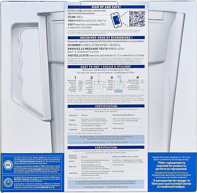 Brita Water Pitcher, 5 Cup Capacity, Includes One Advanced Filter-White - Image 2