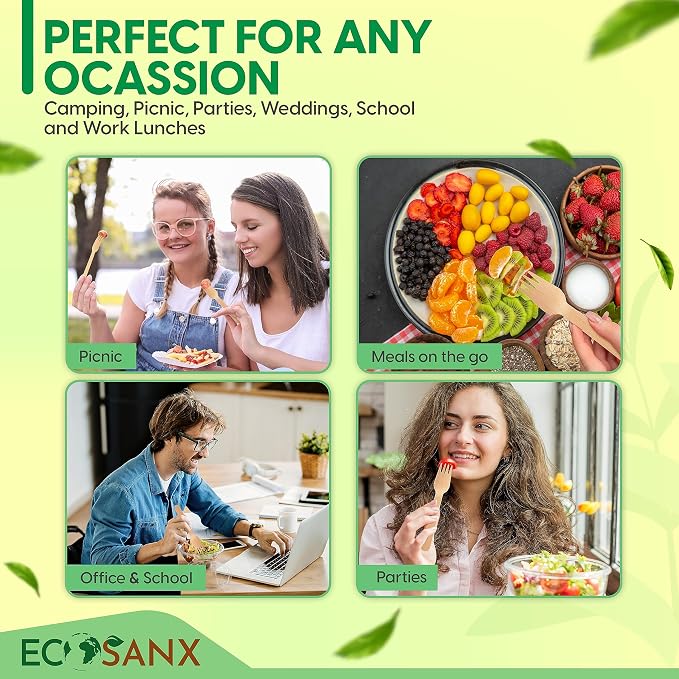 ECOSANX® 120 PCs Wooden forks for eating 6.5" Splinter Free Compostable Forks - Image 4