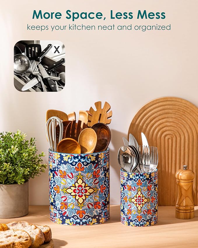 vancasso SIMI Utensil Holder, 7.3"+5.5" Porcelain Kitchen Utensil Holder - Image 6