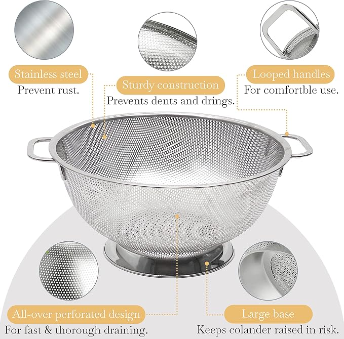 Bellemain Colander for Kitchen – 5 Qt Stainless Steel Strainer - Image 4