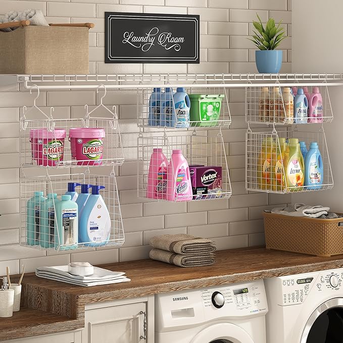 4-Tier Hanging Laundry Room Organizer: Foldable Wire Shelf Basket - Image 3