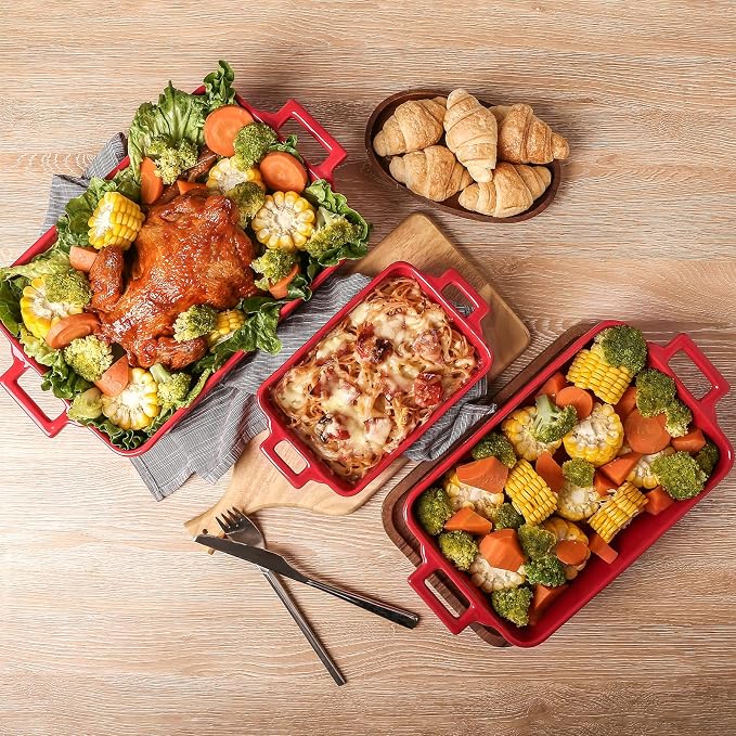 VICRAYS Ceramic Bakeware Set, Porcelain Rectangular Baking Dish, Baking Pan - Image 5