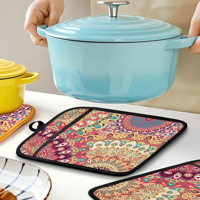 Colorful Abstract Mandala Floral Pot Holders - Image 5