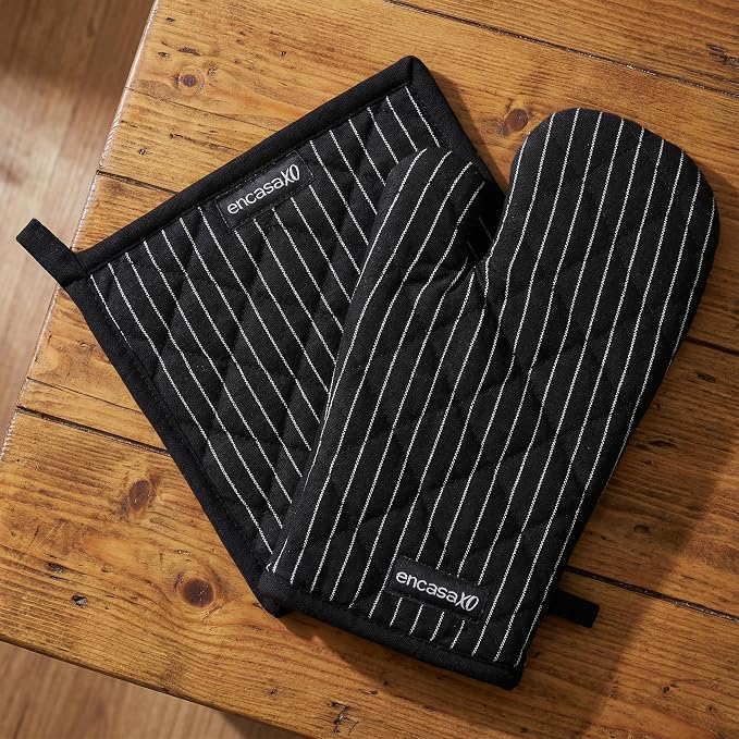 Encasa XO Heat Resistant 100% Cotton Oven Glove & Potholder Set by EncasaXO