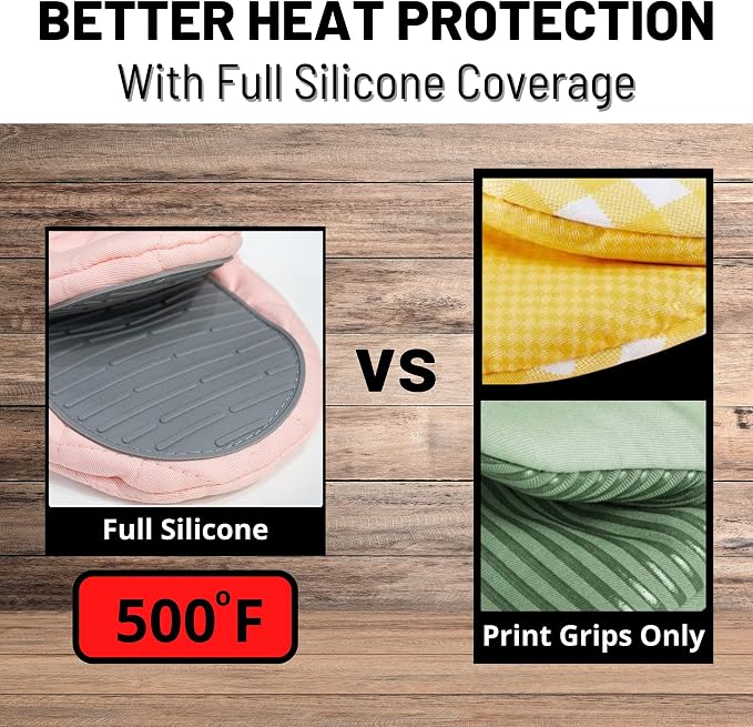 Pink Silicone Oven Mitts & Pot Holders Set - Image 4