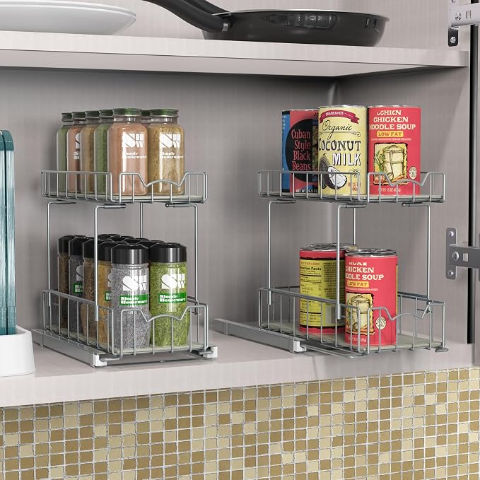 Simple Houseware 2-Tier Spice Rack Slide Out Wire Basket Drawer Organizer - Image 6