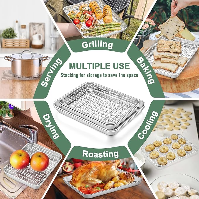 Homikit Cookie Sheet with Rack, 10 x 8 Inch Stainless Steel Small Baking Sheet - Image 7