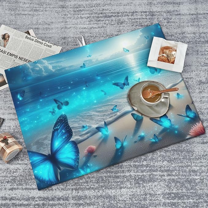 Blue Butterfly Beach Dish Drying Mat 18x24 Inch, Microfiber Absorbent Fast Dry - Image 7