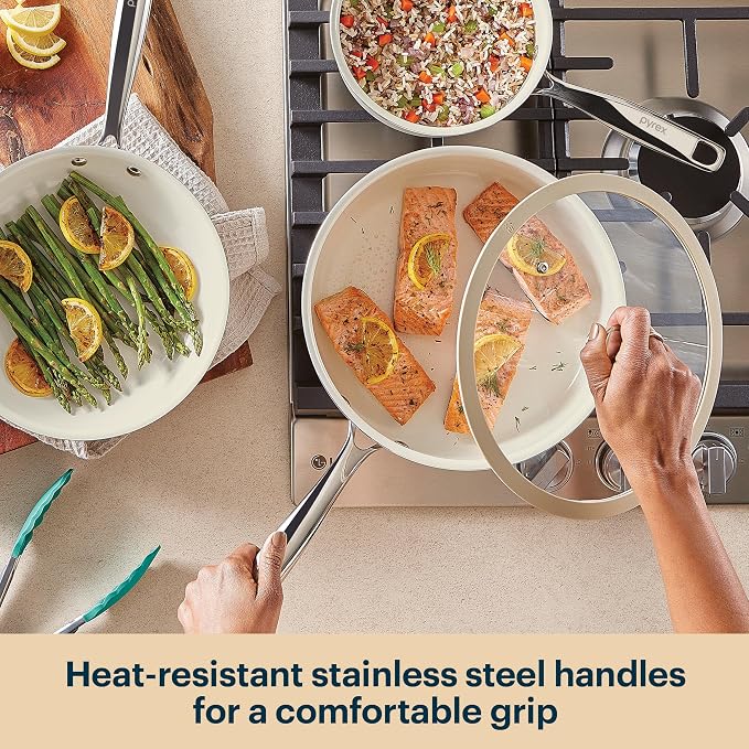 Pyrex 8-Piece Ceramic Cookware Set, Pots and Pans - Image 5