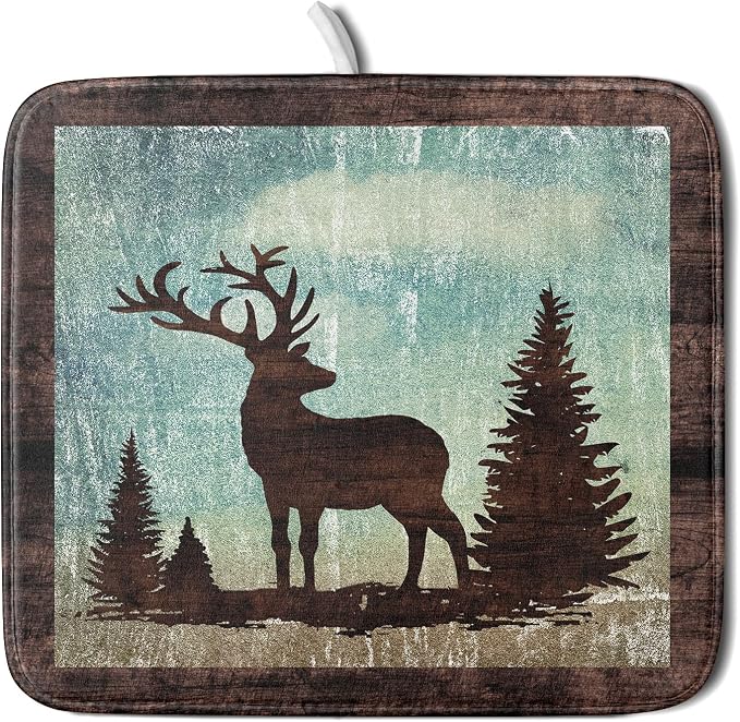 Giwawa Retro Deer Forest Cabin Silhouette Dish Drying Mat Countertop 16x18 Fall by Giwawa