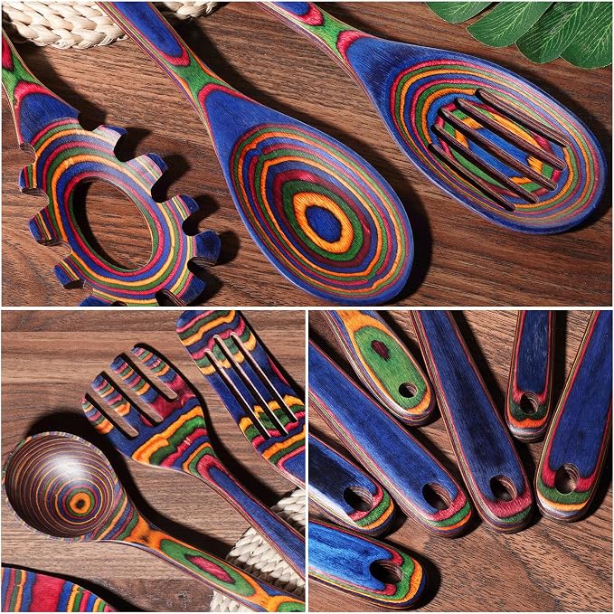MYRAINBOW Wooden Spoons for Cooking – 7 Piece Pakkawood Kitchen Utensils Set - Image 6