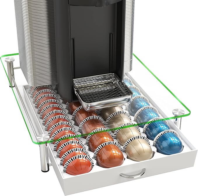 DecoBrothers Crystal Tempered Glass Vertuo Pod Holder Drawer, 28 Large or 56 by DecoBrothers