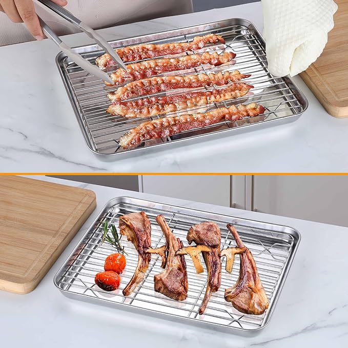 Homikit Quarter Sheet with Rack, 9x13 Stainless Steel Baking Pan with Wire - Image 6