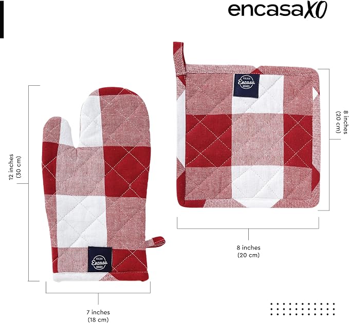 Encasa XO Heat Resistant 100% Cotton Oven Glove & Potholder Set - Image 2