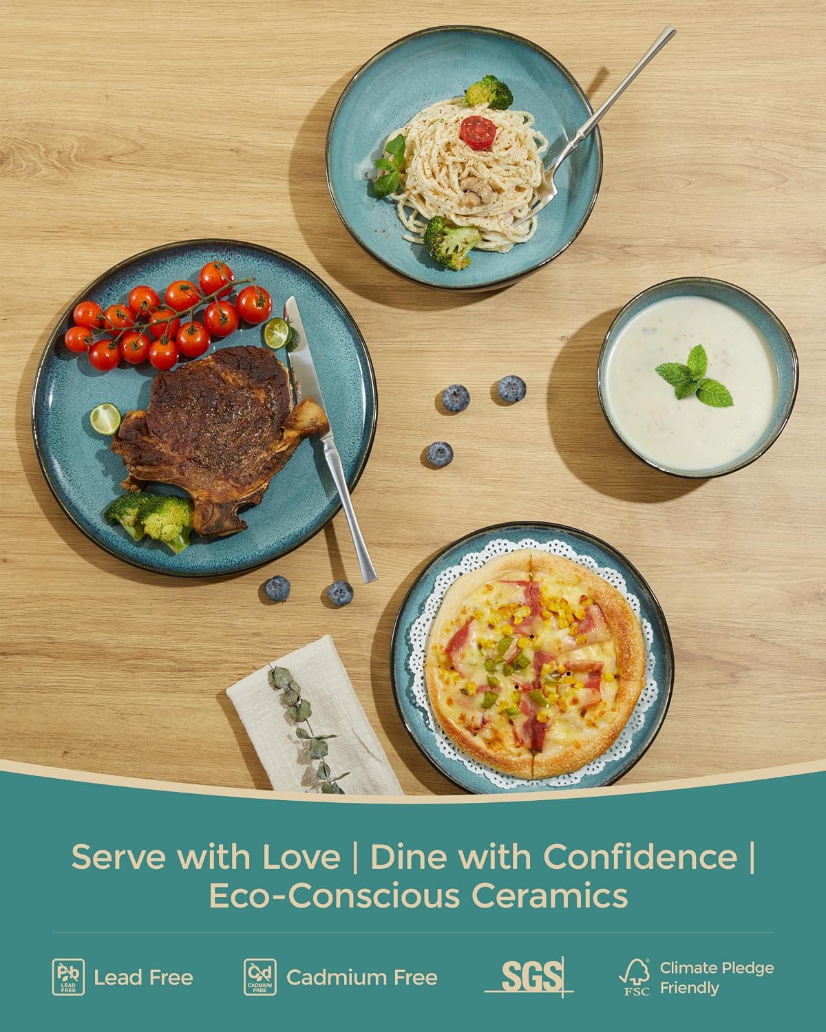 Stoneware Dinnerware Sets for 8, 32Pcs Ceramic Plates and Bowls Sets