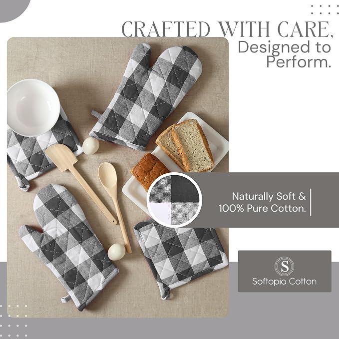 Oven Mitt & Pot Holder Buffalo Plaid Check 100% Cotton Heat Resistant Oven - Image 4